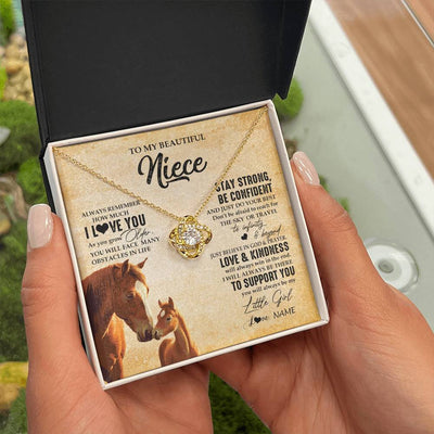 Love Knot Necklace 18K Yellow Gold Finish | 2 | Personalized To My Niece Necklace From Aunt Uncle Always Remember I Love You Horse Niece Birthday Jewelry Graduation Christmas Customized Gift Box Message Card | siriusteestore