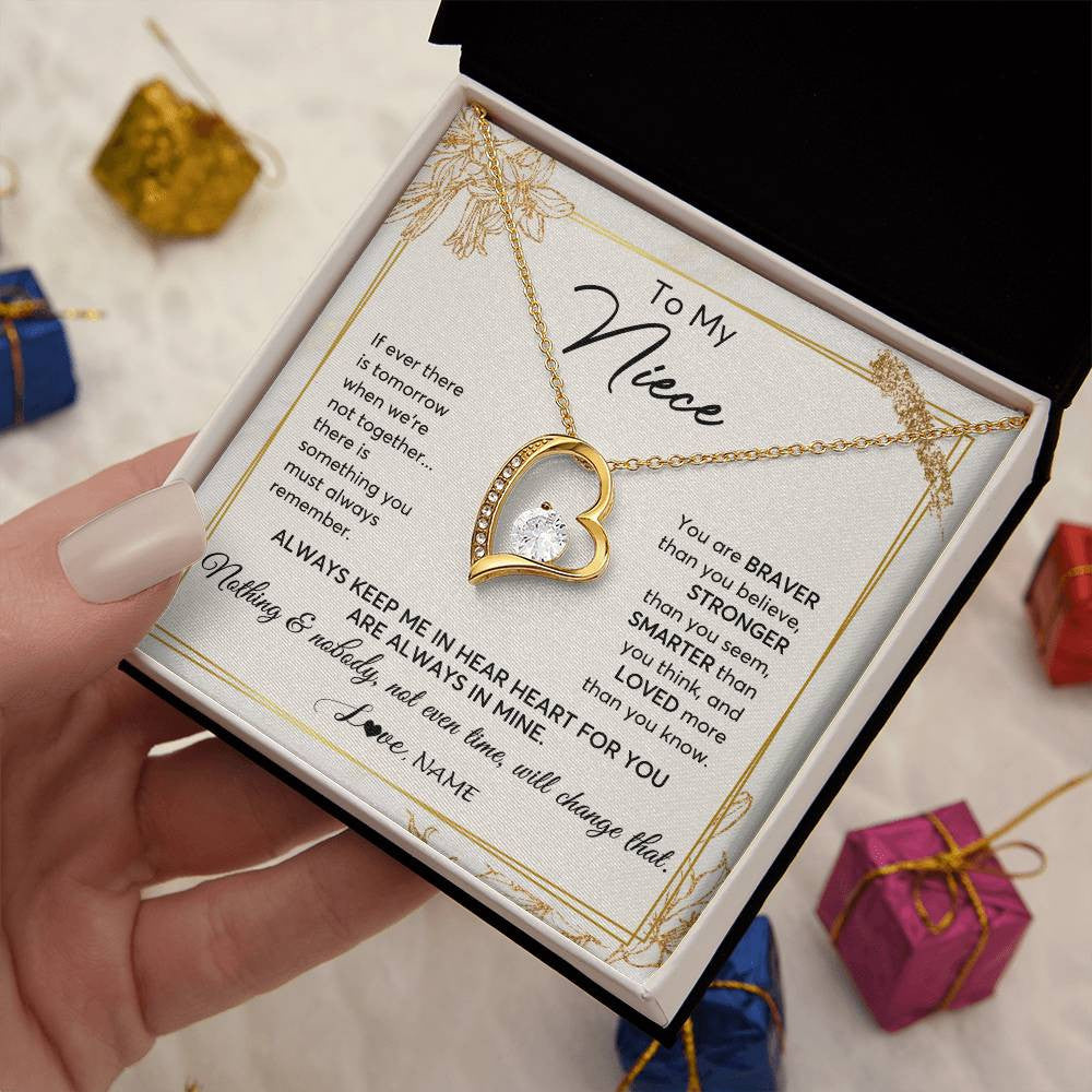 Forever Love Necklace 18K Yellow Gold Finish | 2 | Personalized To My Niece Necklace From Aunt Uncle Auntie Always Keep Me In Your Heart Niece Birthday Graduation Christmas Customized Gift Box Message Card | siriusteestore
