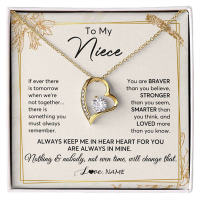 Forever Love Necklace 18K Yellow Gold Finish | 1 | Personalized To My Niece Necklace From Aunt Uncle Auntie Always Keep Me In Your Heart Niece Birthday Graduation Christmas Customized Gift Box Message Card | siriusteestore