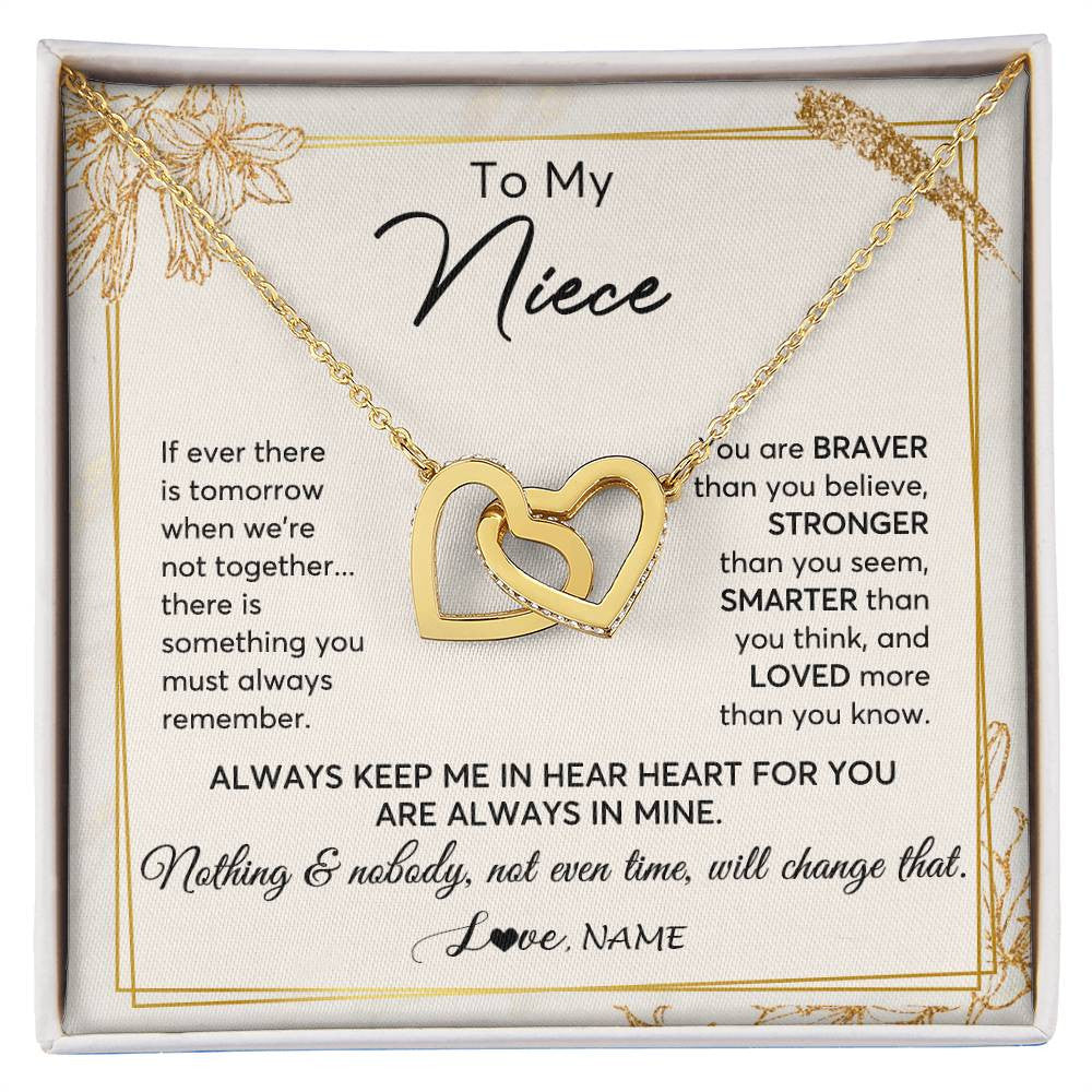 Interlocking Hearts Necklace 18K Yellow Gold Finish | 1 | Personalized To My Niece Necklace From Aunt Uncle Auntie Always Keep Me In Your Heart Niece Birthday Graduation Christmas Customized Gift Box Message Card | siriusteestore