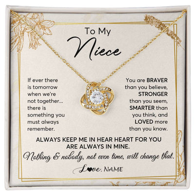Love Knot Necklace 18K Yellow Gold Finish | 1 | Personalized To My Niece Necklace From Aunt Uncle Auntie Always Keep Me In Your Heart Niece Birthday Graduation Christmas Customized Gift Box Message Card | siriusteestore