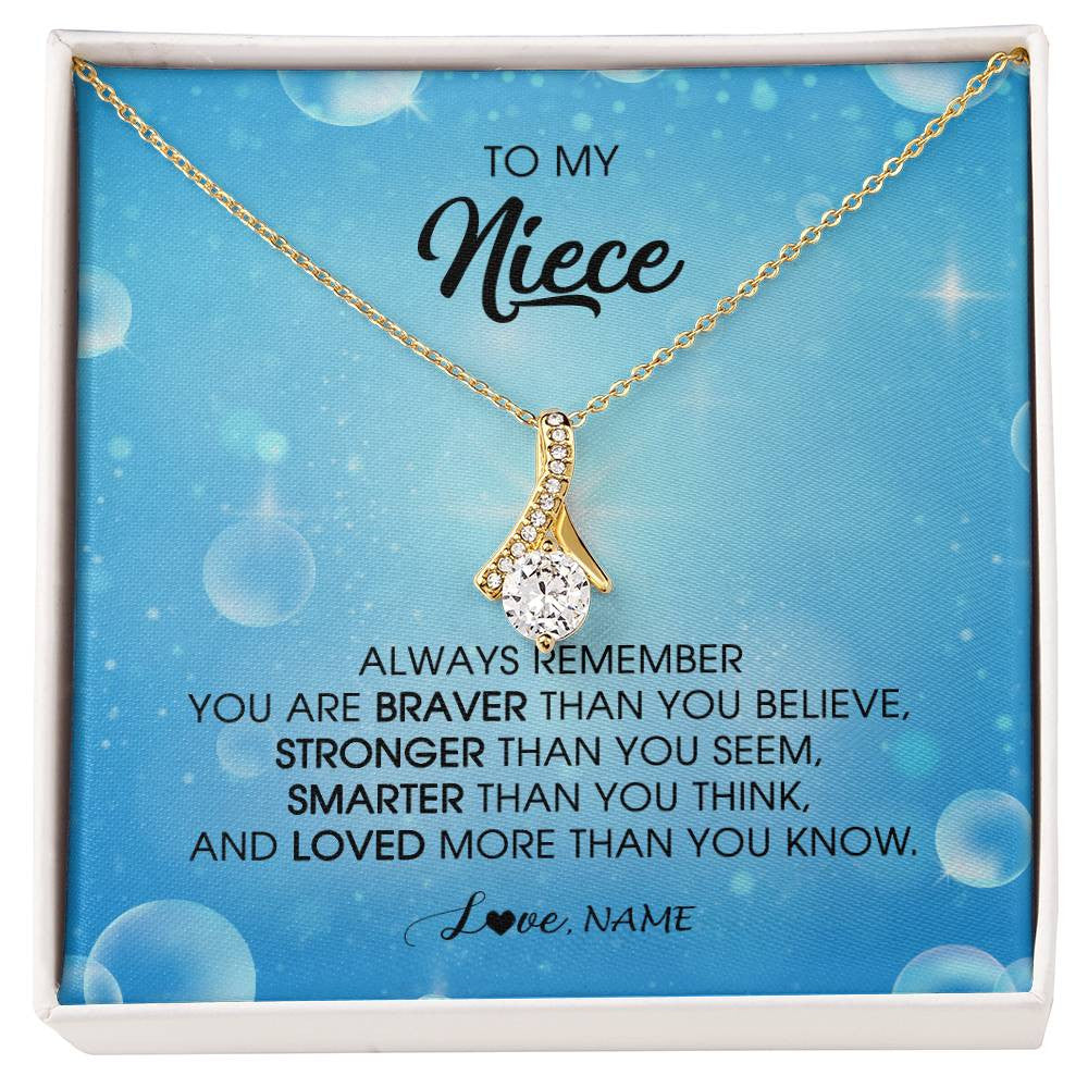 Alluring Beauty Necklace 18K Yellow Gold Finish | Personalized To My Niece Necklace From Aunt Uncle Auntie Always Remember You Are Braver Niece Pendant Jewelry Birthday Christmas Customized Message Card | siriusteestore