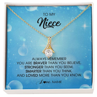 Alluring Beauty Necklace 18K Yellow Gold Finish | Personalized To My Niece Necklace From Aunt Uncle Auntie Always Remember You Are Braver Niece Pendant Jewelry Birthday Christmas Customized Message Card | siriusteestore