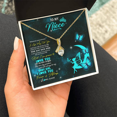 Alluring Beauty Necklace 18K Yellow Gold Finish | 2 | Personalized To My Niece Necklace From Aunt Uncle Auntie Fairy Silhouette Fantasy Moon Niece Birthday Christmas Jewelry Customized Gift Box Message Card | siriusteestore