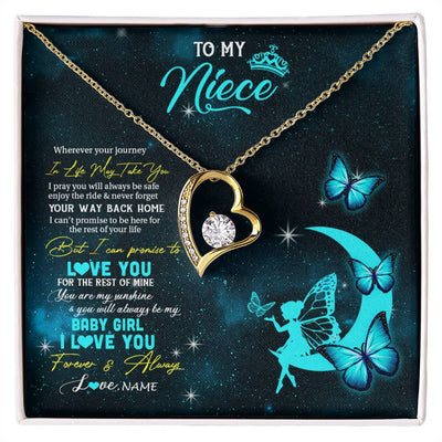 Forever Love Necklace 18K Yellow Gold Finish | 1 | Personalized To My Niece Necklace From Aunt Uncle Auntie Fairy Silhouette Fantasy Moon Niece Birthday Christmas Jewelry Customized Gift Box Message Card | siriusteestore