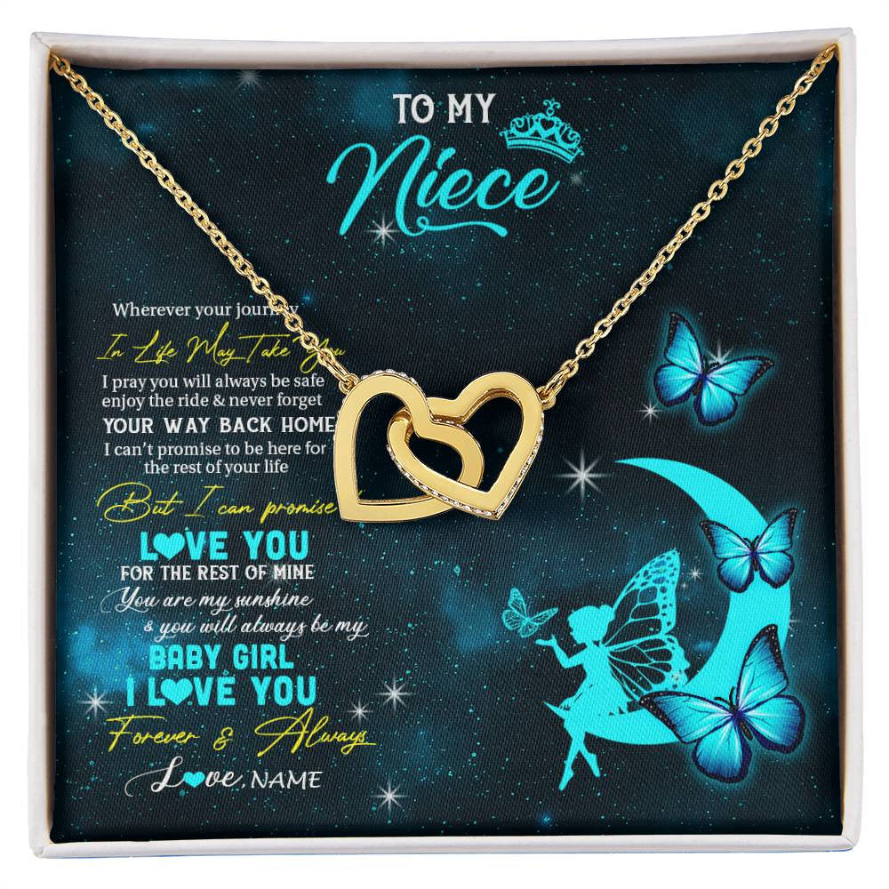 Interlocking Hearts Necklace 18K Yellow Gold Finish | 1 | Personalized To My Niece Necklace From Aunt Uncle Auntie Fairy Silhouette Fantasy Moon Niece Birthday Christmas Jewelry Customized Gift Box Message Card | siriusteestore