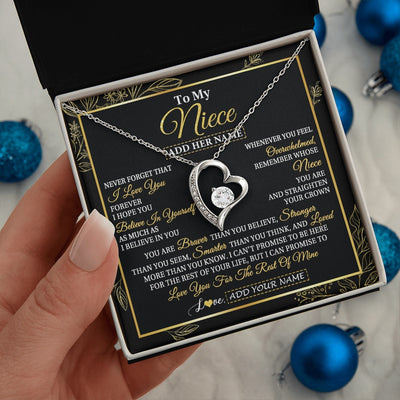 Forever Love Necklace 14K White Gold Finish | 2 | Personalized To My Niece Necklace From Aunt Uncle Auntie I Love You Gift For My Niece Birthday Gifts Graduation Christmas Customized Gift Box Message Card | siriusteestore.myshopify
