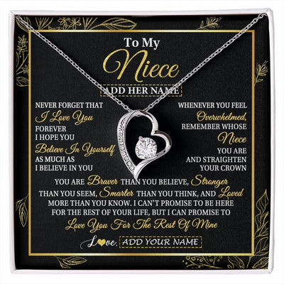 Forever Love Necklace 14K White Gold Finish | 1 | Personalized To My Niece Necklace From Aunt Uncle Auntie I Love You Gift For My Niece Birthday Gifts Graduation Christmas Customized Gift Box Message Card | siriusteestore.myshopify
