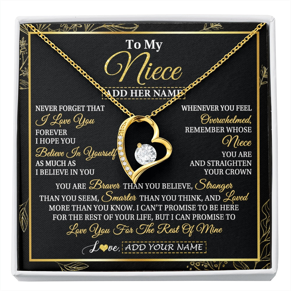 Forever Love Necklace 18K Yellow Gold Finish | 1 | Personalized To My Niece Necklace From Aunt Uncle Auntie I Love You Gift For My Niece Birthday Gifts Graduation Christmas Customized Gift Box Message Card | siriusteestore.myshopify