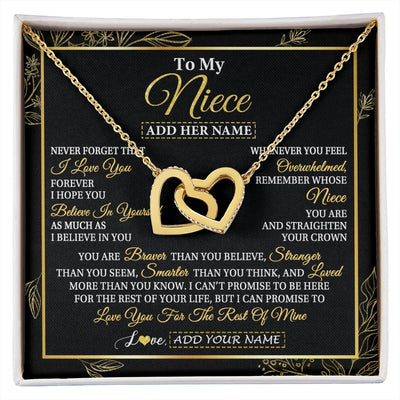 Interlocking Hearts Necklace 18K Yellow Gold Finish | 1 | Personalized To My Niece Necklace From Aunt Uncle Auntie I Love You Gift For My Niece Birthday Gifts Graduation Christmas Customized Gift Box Message Card | siriusteestore.myshopify