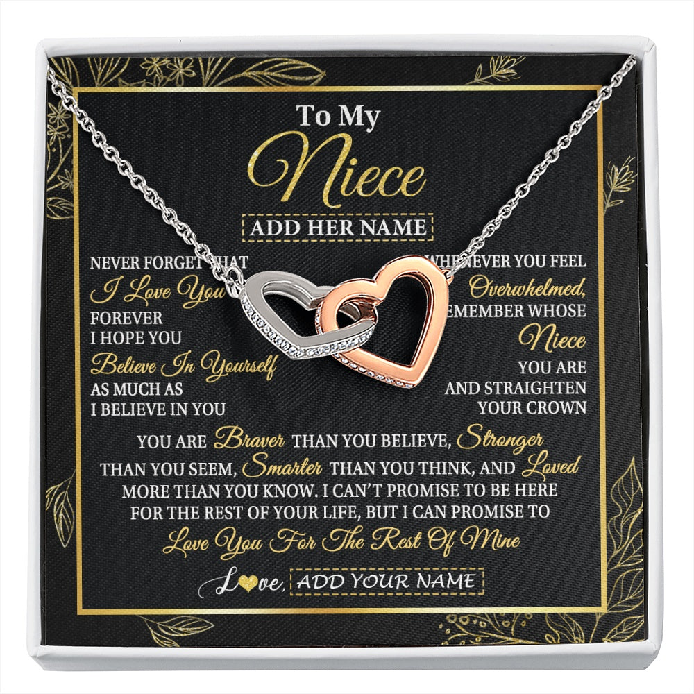 Interlocking Hearts Necklace Stainless Steel & Rose Gold Finish | 1 | Personalized To My Niece Necklace From Aunt Uncle Auntie I Love You Gift For My Niece Birthday Gifts Graduation Christmas Customized Gift Box Message Card | siriusteestore.myshopify