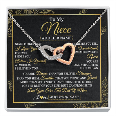 Interlocking Hearts Necklace Stainless Steel & Rose Gold Finish | 1 | Personalized To My Niece Necklace From Aunt Uncle Auntie I Love You Gift For My Niece Birthday Gifts Graduation Christmas Customized Gift Box Message Card | siriusteestore.myshopify