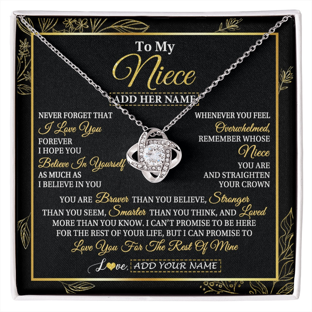 Love Knot Necklace 14K White Gold Finish | 1 | Personalized To My Niece Necklace From Aunt Uncle Auntie I Love You Gift For My Niece Birthday Gifts Graduation Christmas Customized Gift Box Message Card | siriusteestore.myshopify