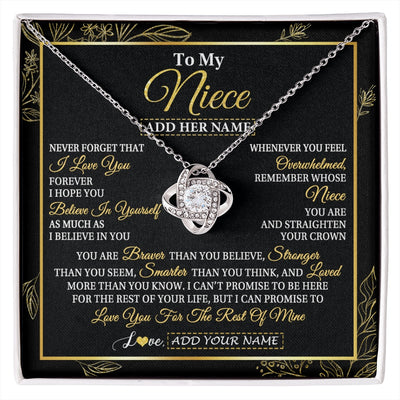 Love Knot Necklace 14K White Gold Finish | 1 | Personalized To My Niece Necklace From Aunt Uncle Auntie I Love You Gift For My Niece Birthday Gifts Graduation Christmas Customized Gift Box Message Card | siriusteestore.myshopify