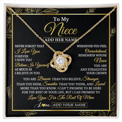 Love Knot Necklace 18K Yellow Gold Finish | 1 | Personalized To My Niece Necklace From Aunt Uncle Auntie I Love You Gift For My Niece Birthday Gifts Graduation Christmas Customized Gift Box Message Card | siriusteestore.myshopify
