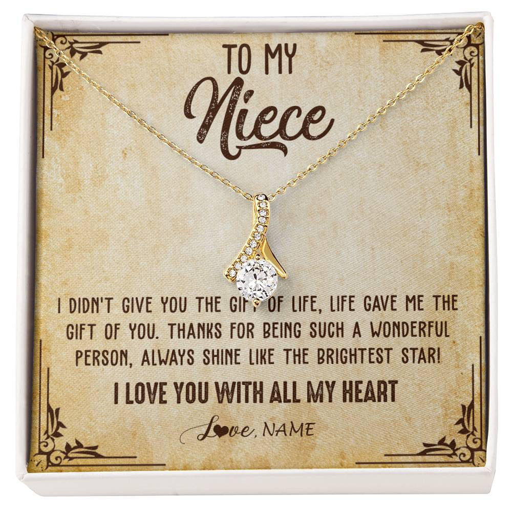 Alluring Beauty Necklace 18K Yellow Gold Finish | 1 | Personalized To My Niece Necklace From Aunt Uncle Auntie I Love You With All My Heart Niece Birthday Christmas Jewelry Customized Gift Box Message Card | siriusteestore