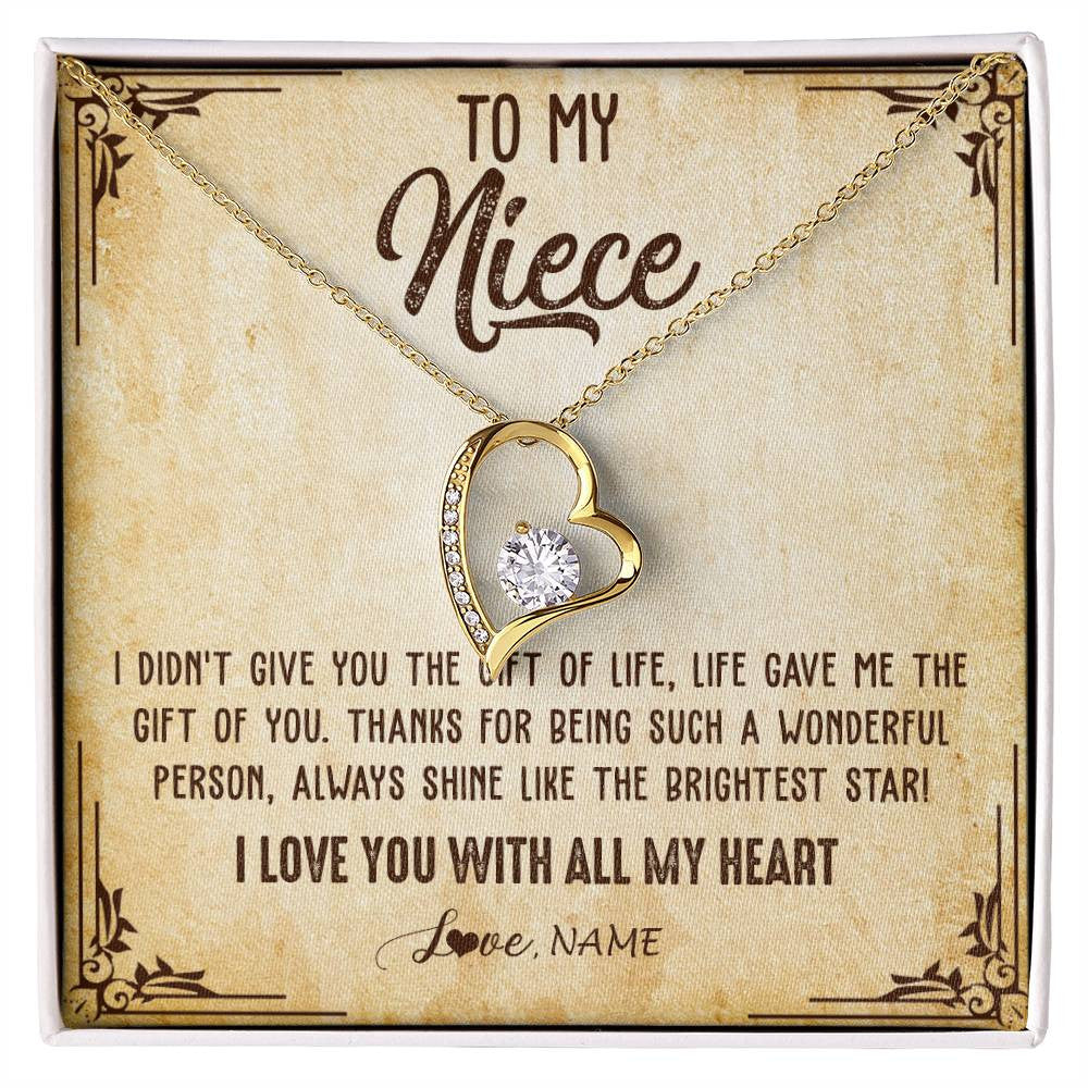 Forever Love Necklace 18K Yellow Gold Finish | 1 | Personalized To My Niece Necklace From Aunt Uncle Auntie I Love You With All My Heart Niece Birthday Christmas Jewelry Customized Gift Box Message Card | siriusteestore