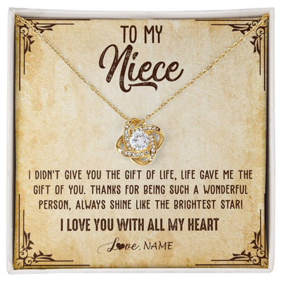 Love Knot Necklace 18K Yellow Gold Finish | 1 | Personalized To My Niece Necklace From Aunt Uncle Auntie I Love You With All My Heart Niece Birthday Christmas Jewelry Customized Gift Box Message Card | siriusteestore
