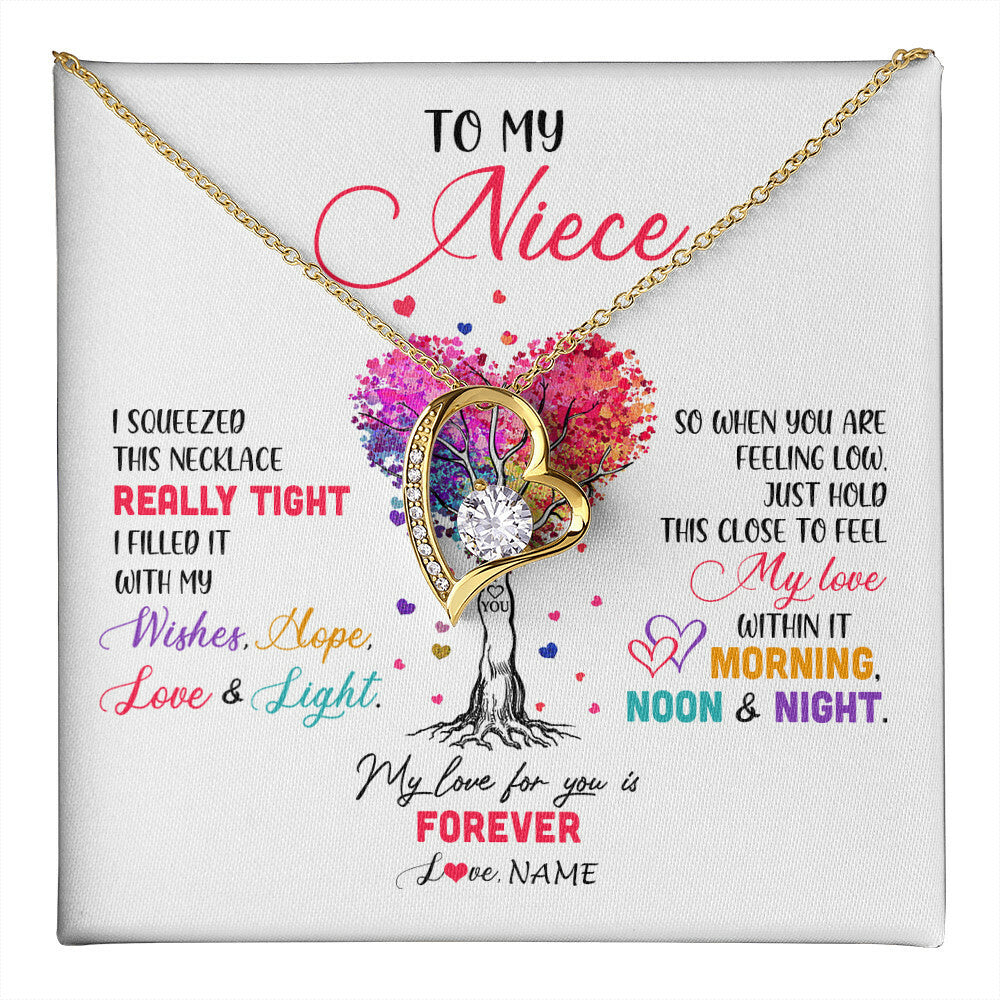 Forever Love Necklace 18K Yellow Gold Finish | 1 | Personalized To My Niece Necklace From Aunt Uncle Auntie I Squeezed This Necklace Niece Birthday Graduation Christmas Customized Gift Box Message Card | siriusteestore