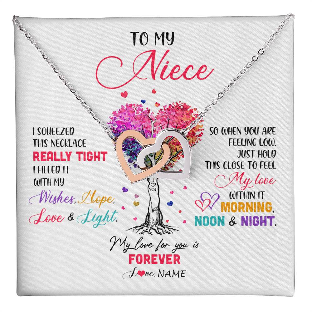 Interlocking Hearts Necklace Stainless Steel & Rose Gold Finish | 1 | Personalized To My Niece Necklace From Aunt Uncle Auntie I Squeezed This Necklace Niece Birthday Graduation Christmas Customized Gift Box Message Card | siriusteestore