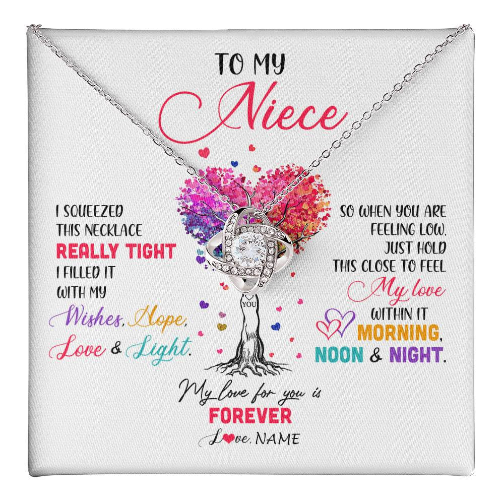 Love Knot Necklace 14K White Gold Finish | 1 | Personalized To My Niece Necklace From Aunt Uncle Auntie I Squeezed This Necklace Niece Birthday Graduation Christmas Customized Gift Box Message Card | siriusteestore