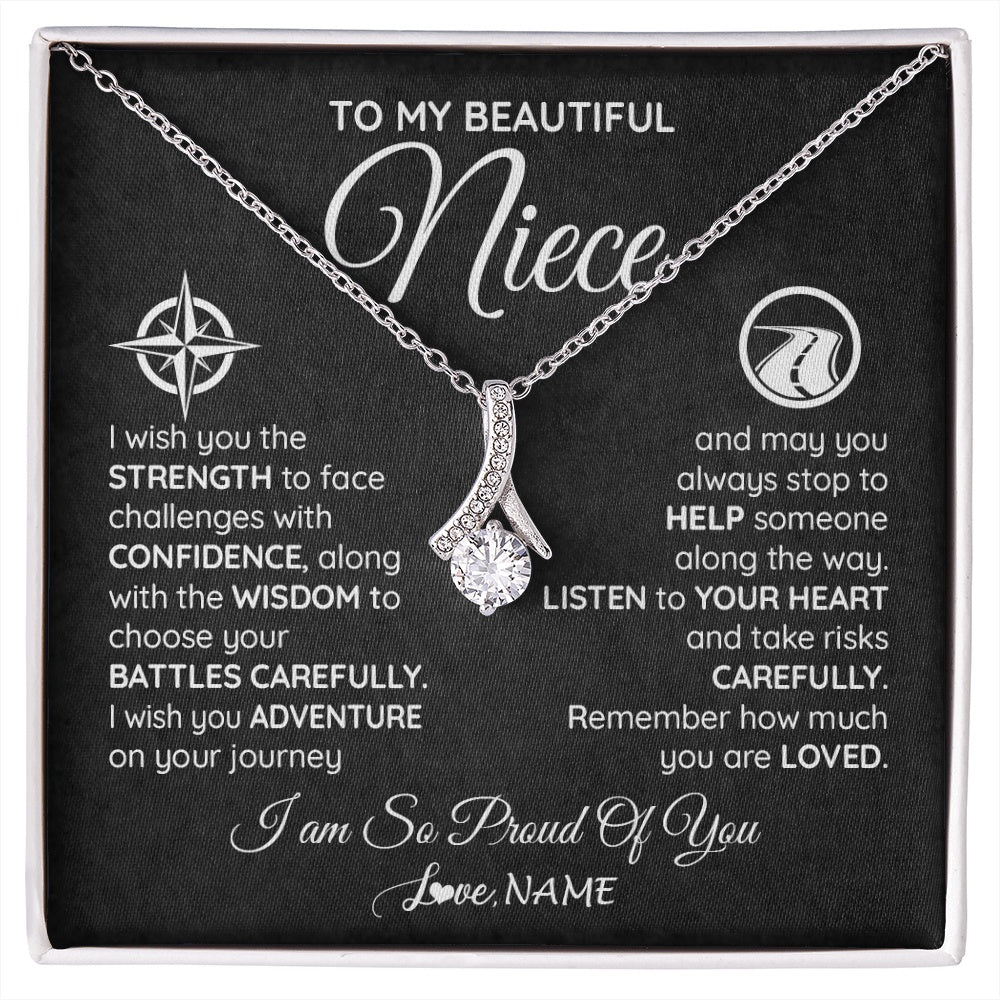 Alluring Beauty Necklace 14K White Gold Finish | 1 | Personalized To My Niece Necklace From Aunt Uncle Auntie I Wish You The Strength Niece Birthday Graduation Inspirational Customized Gift Box Message Card | siriusteestore.myshopify