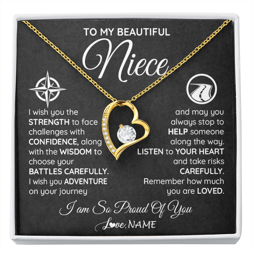 Forever Love Necklace 18K Yellow Gold Finish | 1 | Personalized To My Niece Necklace From Aunt Uncle Auntie I Wish You The Strength Niece Birthday Graduation Inspirational Customized Gift Box Message Card | siriusteestore.myshopify