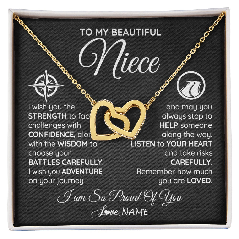 Interlocking Hearts Necklace 18K Yellow Gold Finish | 1 | Personalized To My Niece Necklace From Aunt Uncle Auntie I Wish You The Strength Niece Birthday Graduation Inspirational Customized Gift Box Message Card | siriusteestore.myshopify