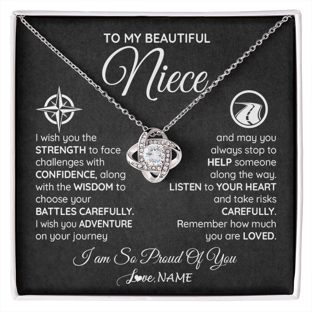 Love Knot Necklace 14K White Gold Finish | 1 | Personalized To My Niece Necklace From Aunt Uncle Auntie I Wish You The Strength Niece Birthday Graduation Inspirational Customized Gift Box Message Card | siriusteestore.myshopify