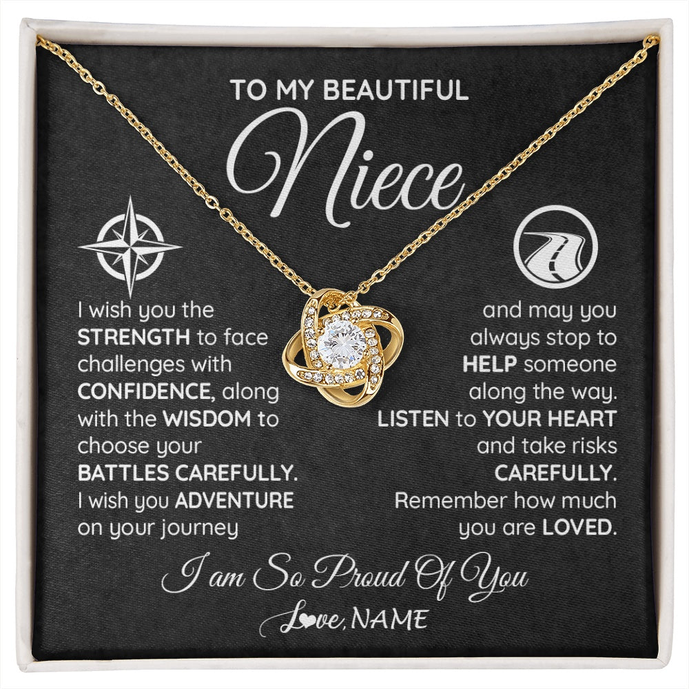Love Knot Necklace 18K Yellow Gold Finish | 1 | Personalized To My Niece Necklace From Aunt Uncle Auntie I Wish You The Strength Niece Birthday Graduation Inspirational Customized Gift Box Message Card | siriusteestore.myshopify