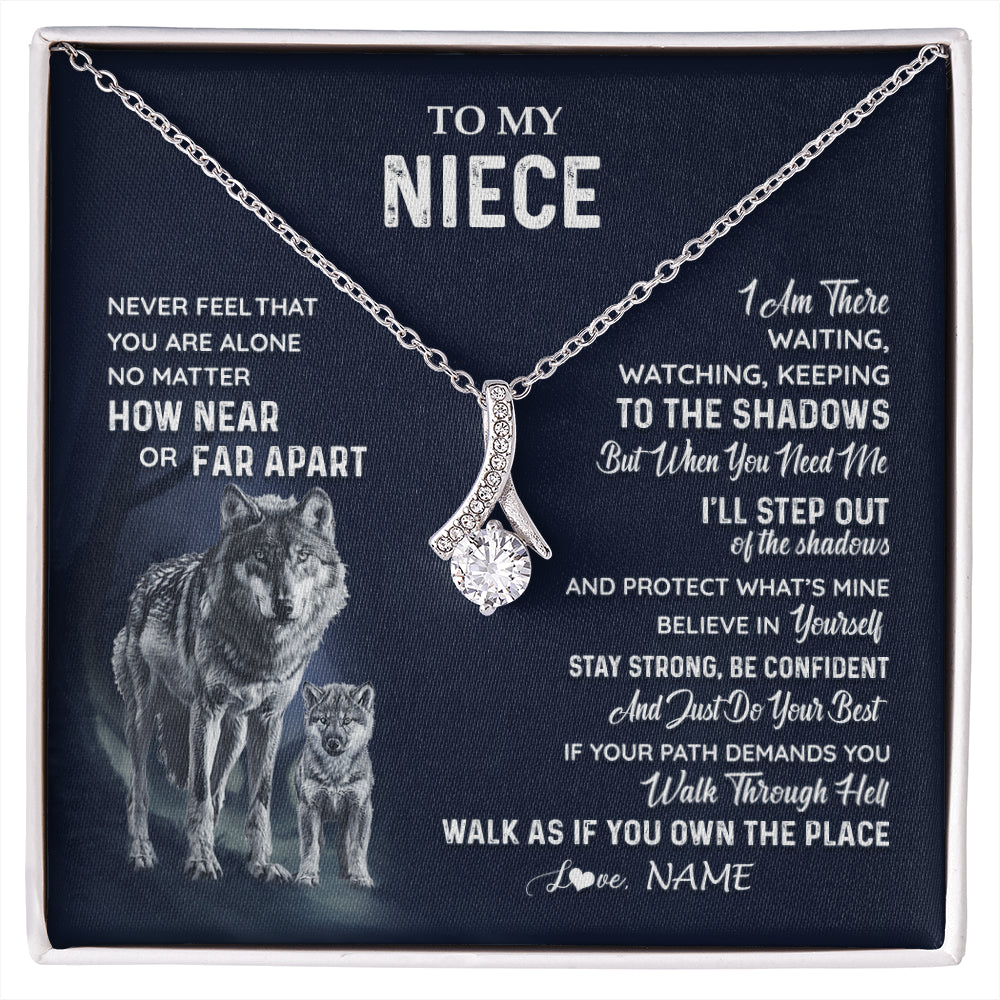 Alluring Beauty Necklace 14K White Gold Finish | 1 | Personalized To My Niece Necklace From Aunt Uncle Auntie Never Feel You Are Alone Wolf Niece Birthday Graduation Christmas Customized Gift Box Message Card | siriusteestore