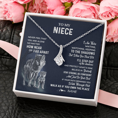Alluring Beauty Necklace 14K White Gold Finish | 2 | Personalized To My Niece Necklace From Aunt Uncle Auntie Never Feel You Are Alone Wolf Niece Birthday Graduation Christmas Customized Gift Box Message Card | siriusteestore