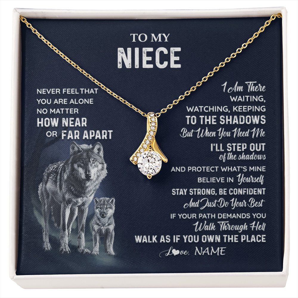 Alluring Beauty Necklace 18K Yellow Gold Finish | 1 | Personalized To My Niece Necklace From Aunt Uncle Auntie Never Feel You Are Alone Wolf Niece Birthday Graduation Christmas Customized Gift Box Message Card | siriusteestore