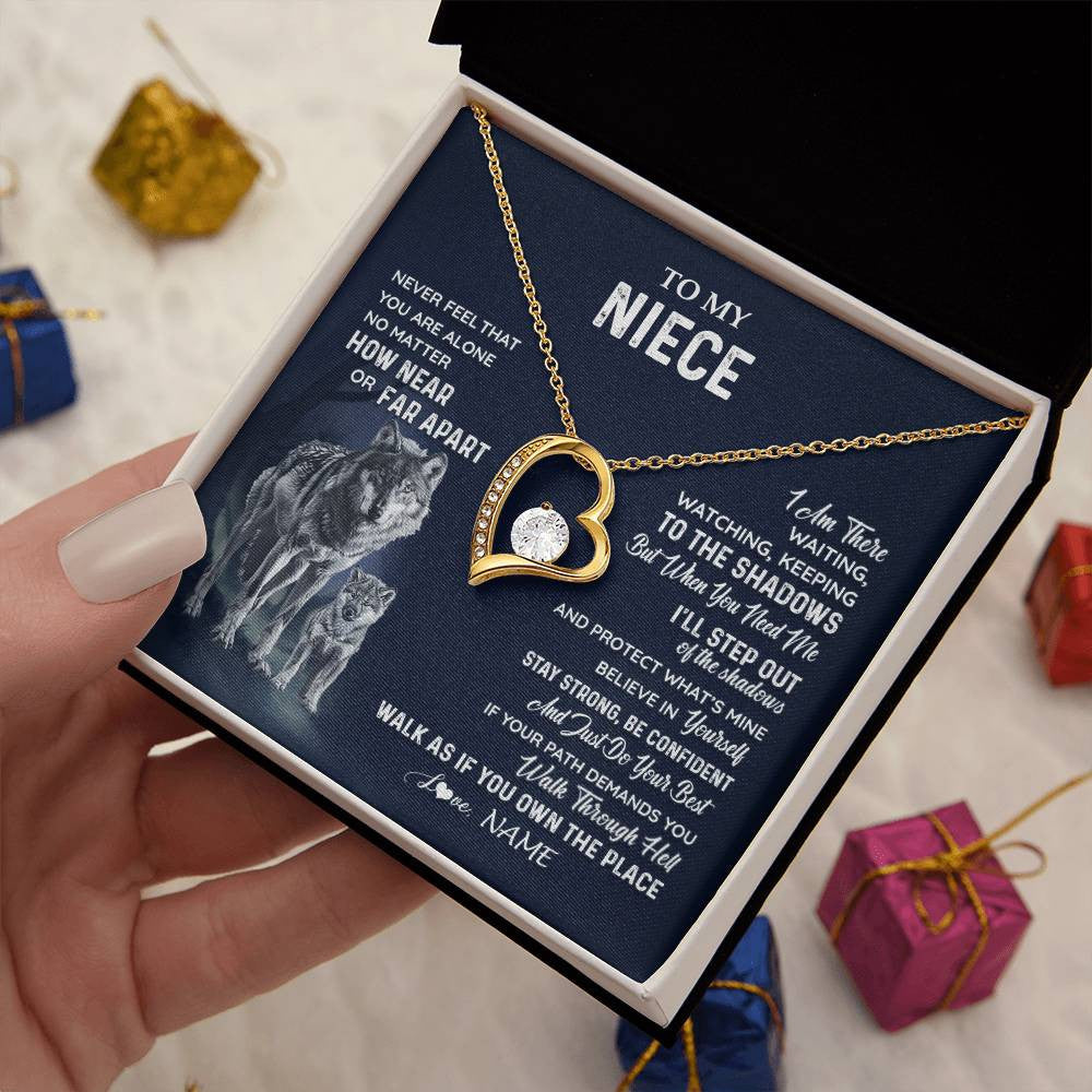 Forever Love Necklace 18K Yellow Gold Finish | 2 | Personalized To My Niece Necklace From Aunt Uncle Auntie Never Feel You Are Alone Wolf Niece Birthday Graduation Christmas Customized Gift Box Message Card | siriusteestore