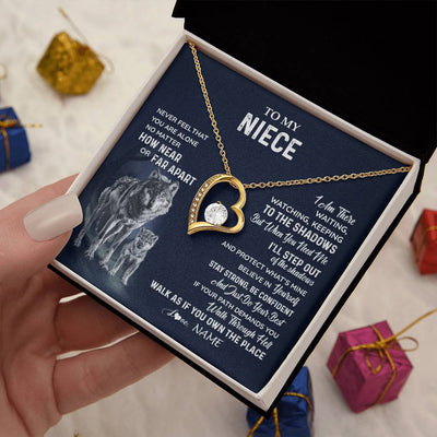 Forever Love Necklace 18K Yellow Gold Finish | 2 | Personalized To My Niece Necklace From Aunt Uncle Auntie Never Feel You Are Alone Wolf Niece Birthday Graduation Christmas Customized Gift Box Message Card | siriusteestore