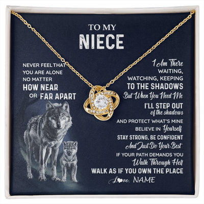 Love Knot Necklace 18K Yellow Gold Finish | 1 | Personalized To My Niece Necklace From Aunt Uncle Auntie Never Feel You Are Alone Wolf Niece Birthday Graduation Christmas Customized Gift Box Message Card | siriusteestore