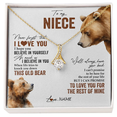 Alluring Beauty Necklace 18K Yellow Gold Finish | 1 | Personalized To My Niece Necklace From Aunt Uncle Auntie Never Forget That I Love You Bear Niece Birthday Graduation Christmas Customized Gift Box Message Card | siriusteestore
