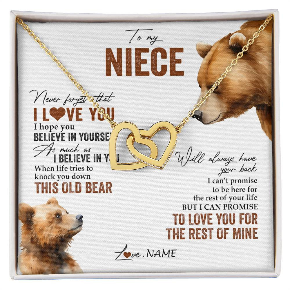 Interlocking Hearts Necklace 18K Yellow Gold Finish | 1 | Personalized To My Niece Necklace From Aunt Uncle Auntie Never Forget That I Love You Bear Niece Birthday Graduation Christmas Customized Gift Box Message Card | siriusteestore