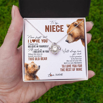 Love Knot Necklace 14K White Gold Finish | 2 | Personalized To My Niece Necklace From Aunt Uncle Auntie Never Forget That I Love You Bear Niece Birthday Graduation Christmas Customized Gift Box Message Card | siriusteestore