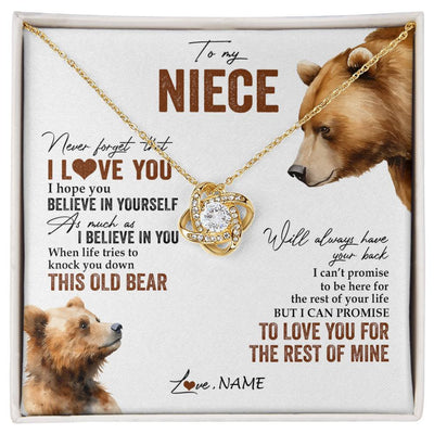 Love Knot Necklace 18K Yellow Gold Finish | 1 | Personalized To My Niece Necklace From Aunt Uncle Auntie Never Forget That I Love You Bear Niece Birthday Graduation Christmas Customized Gift Box Message Card | siriusteestore