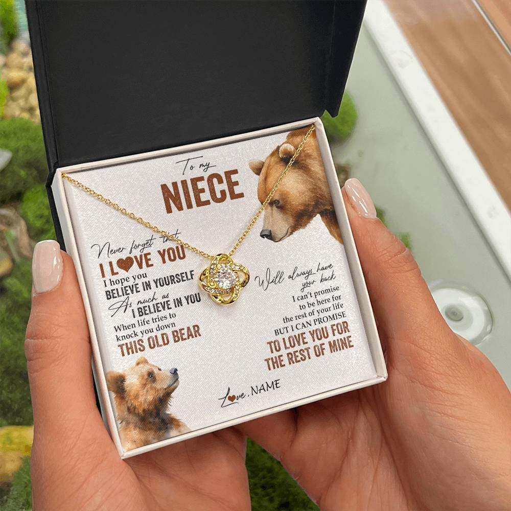 Love Knot Necklace 18K Yellow Gold Finish | 2 | Personalized To My Niece Necklace From Aunt Uncle Auntie Never Forget That I Love You Bear Niece Birthday Graduation Christmas Customized Gift Box Message Card | siriusteestore