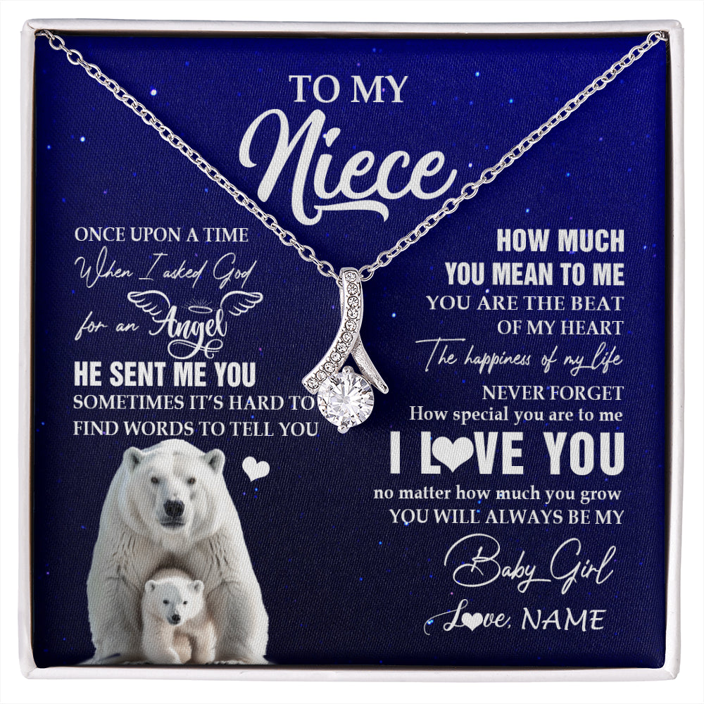 Alluring Beauty Necklace 14K White Gold Finish | 1 | Personalized To My Niece Necklace From Aunt Uncle Auntie Polar Bear Never Forget I Love You Niece Birthday Christmas Jewelry Customized Gift Box Message Card | siriusteestore