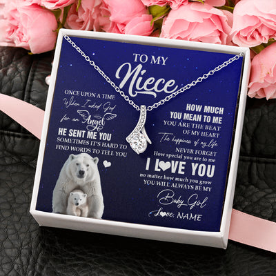 Alluring Beauty Necklace 14K White Gold Finish | 2 | Personalized To My Niece Necklace From Aunt Uncle Auntie Polar Bear Never Forget I Love You Niece Birthday Christmas Jewelry Customized Gift Box Message Card | siriusteestore