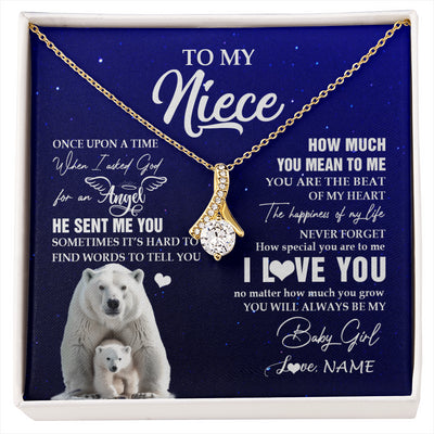 Alluring Beauty Necklace 18K Yellow Gold Finish | 1 | Personalized To My Niece Necklace From Aunt Uncle Auntie Polar Bear Never Forget I Love You Niece Birthday Christmas Jewelry Customized Gift Box Message Card | siriusteestore