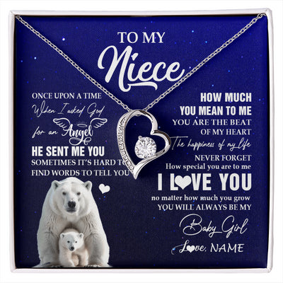 Forever Love Necklace 14K White Gold Finish | 1 | Personalized To My Niece Necklace From Aunt Uncle Auntie Polar Bear Never Forget I Love You Niece Birthday Christmas Jewelry Customized Gift Box Message Card | siriusteestore