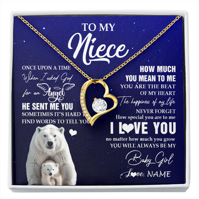 Forever Love Necklace 18K Yellow Gold Finish | 1 | Personalized To My Niece Necklace From Aunt Uncle Auntie Polar Bear Never Forget I Love You Niece Birthday Christmas Jewelry Customized Gift Box Message Card | siriusteestore