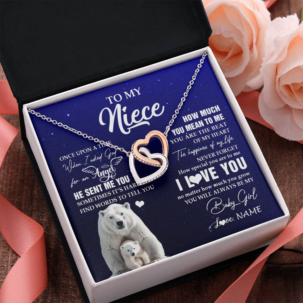 Interlocking Hearts Necklace Stainless Steel & Rose Gold Finish | 2 | Personalized To My Niece Necklace From Aunt Uncle Auntie Polar Bear Never Forget I Love You Niece Birthday Christmas Jewelry Customized Gift Box Message Card | siriusteestore