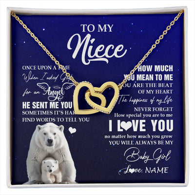 Interlocking Hearts Necklace 18K Yellow Gold Finish | 1 | Personalized To My Niece Necklace From Aunt Uncle Auntie Polar Bear Never Forget I Love You Niece Birthday Christmas Jewelry Customized Gift Box Message Card | siriusteestore