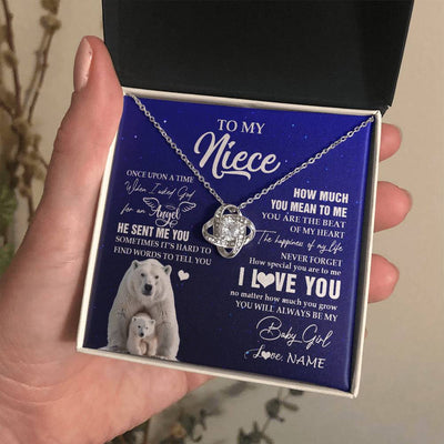 Love Knot Necklace 14K White Gold Finish | 2 | Personalized To My Niece Necklace From Aunt Uncle Auntie Polar Bear Never Forget I Love You Niece Birthday Christmas Jewelry Customized Gift Box Message Card | siriusteestore