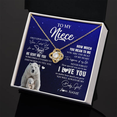 Love Knot Necklace 18K Yellow Gold Finish | 2 | Personalized To My Niece Necklace From Aunt Uncle Auntie Polar Bear Never Forget I Love You Niece Birthday Christmas Jewelry Customized Gift Box Message Card | siriusteestore